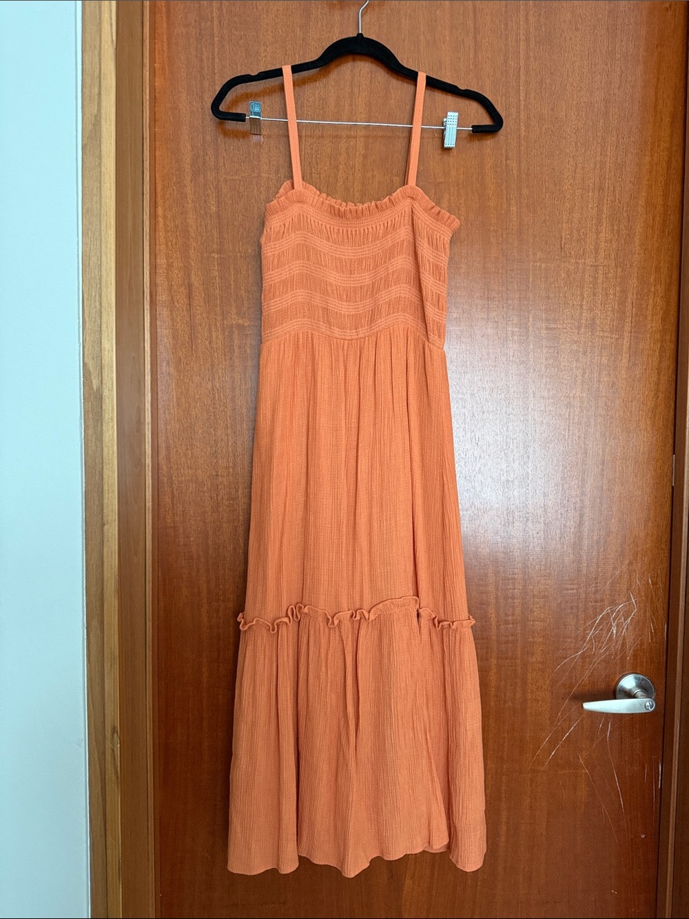 Lush Orange Smocked Maxi Dress with Spaghetti Straps